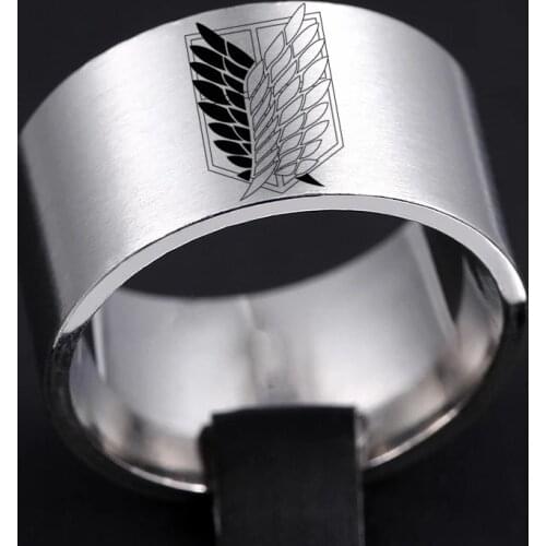 8mm Attack on Titan Black sliver Stainless Steel Ring Wings Of Liberty Flag Finger Rings For Men Women Jewelry Anime Fans