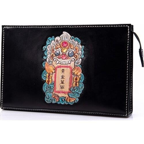 Handmade Women Men Vegetable Tanned Leather Hand Painting Mammon Bag Money Holder Clutch Purse Clutches Cow Lerther Envelope