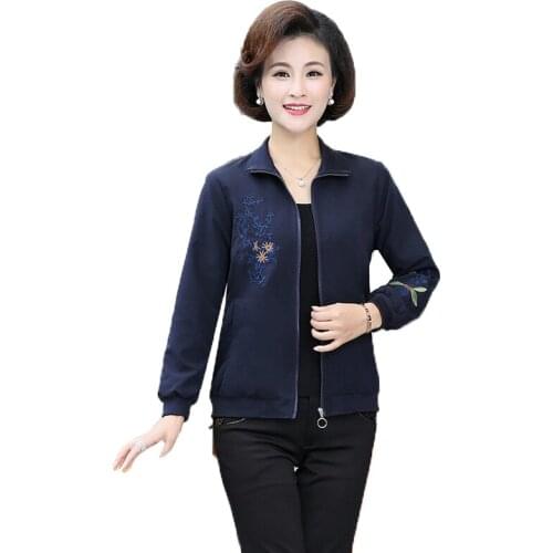 2020 Spring Autumn Coat Women Fashion Plus Size Embroidery Middle-aged and Elderly Women Casual Jacket Outerwear Female Tops