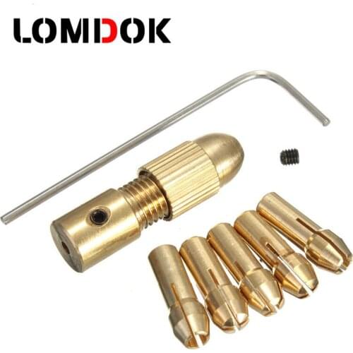 LOMDOK 7Pcs 0.5-3mm Small Electric Brass Drill Bit Chuck Electric Motor Shaft Clamp With Allen Wrench Drill Bit Power Tool