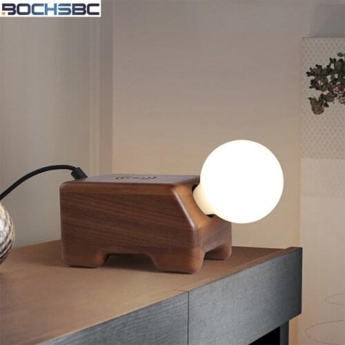 BOCHSBC Solid Wood Lovely Table Light for Iphone X/8/8Plus Xiaomi Mix2s Samsung Note8 Wireless Charger Desk LED Lamp for Bedroom