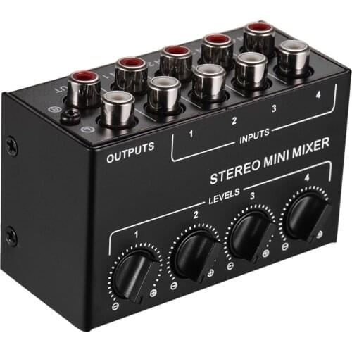 Mini Stereo Audio Mixer with 4-Channel RCA Inputs Separate Volume Controls Full Metal Shell Black Electronic musical instrument