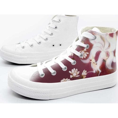 Fashion Chinese Style Womens Canvas Shoes High Top Flat Shoes Women Beautiful Nine-tailed Fox Hand-painted