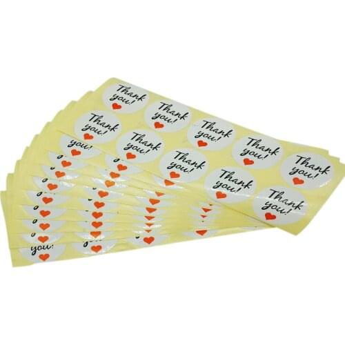 Free Shipping 1000PCS/Lot Round Thank you wtih red heart Seal Sticker Sticker Self Adhesive Label Sticker DIY Sealing Sticker