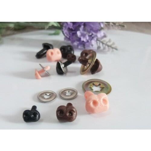 100pcs/lot new 6x8mm/8x10mm/10x12mm smooth stem plastic toy nose animal nose & meteal washer--black/brown/flesh color option