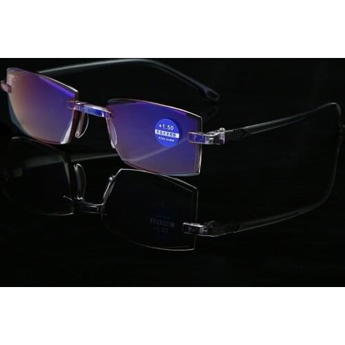 Anti Blue Light Reading Glasses Diamond Cutting Fashion Frameless Presbyopic Spectacles Diopter +0 1.0 1.5 2.0 2.5 3.0 3.5 4.0