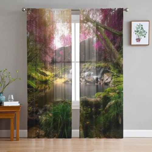 Natural Scenery Waterfall Reef Creek Voile Tulle Sheer Curtains for Bedroom Living Room Kitchen Decor Chiffon Windows Curtain