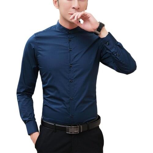 Autumn stand collar mens shirt long sleeve business casual shirts high quality cotton shirt large size 5xl