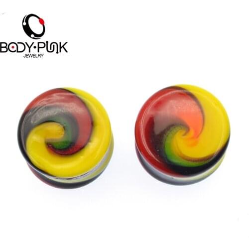 BODY PUNK Swirl Fashion Stud Earrings Ear Plugs Fake Expander Ear Stretcher Piercing Tunnel Glass Body Jewelry 8-16mm PLG 019