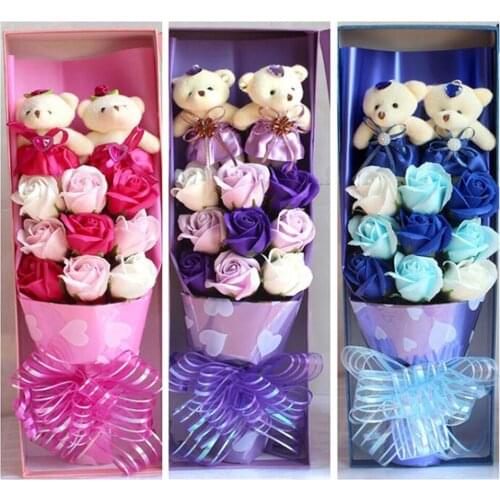 Mixed soap flower bouquet toy bear Stuffed Dolls Plush bouquets Valentines Day Birthday girlfriend Gifts many kinds