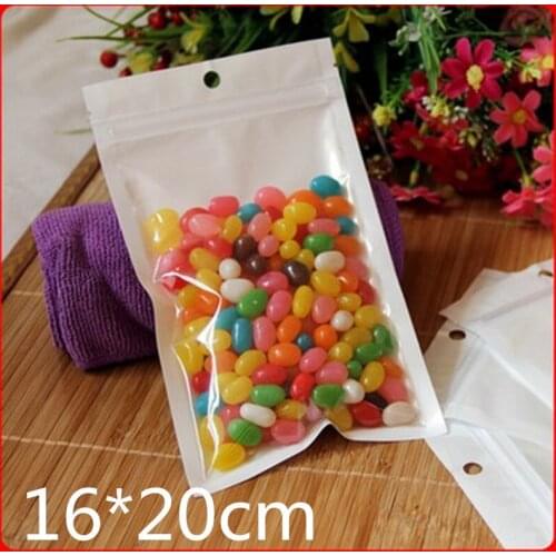 100pcs 16*20cm White Zip Lock Packaging Bag Reclosable Plastic Poly Clear Zipper Package Bags Resealable Hang Hole Pocket New