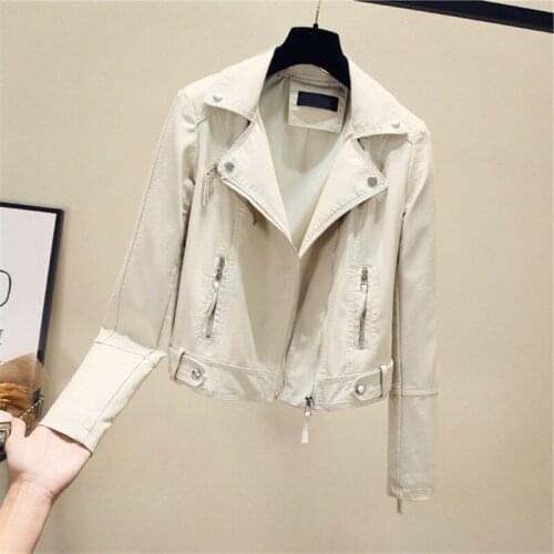 Spring Women Leather Coat Korean Slim Long Sleeve Short Faux Soft Motorcycle Jacket Casual Outerwear Ladies Clothes Tide H1249