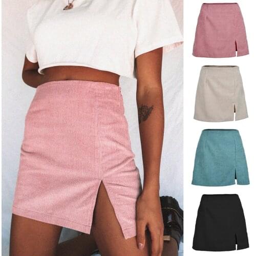 Woman Corduroy Skirt Summer Sexy Mini Vintage Harajuku Skirts Mini Slit Slim High Waist Straight Skirt Ladies Korean Style 2021