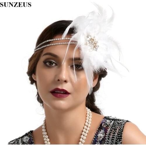 Feathers with Beaded Women Fanscinators Headband White Hair Accessories for Bridal Wedding Headwear akcesoria slubne BQ025