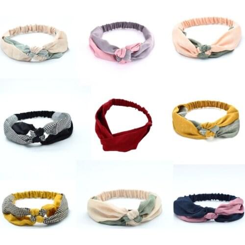 2021 Women Silk Elastic Hairband Two-color Interlock Headband Cross Knot Retro Headwear Sport Decoration Bandannas Solid Color