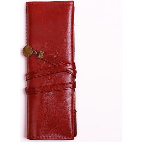 Women Men Wallet Retro Soft Leather Pencil Case Makeup Stationery Clutch Bag Light Thin Portable