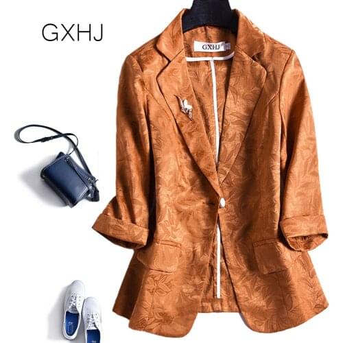 Womens jacquard suit jacket short style 2021 spring summer new product slim Korean style three-quarter sleeve suit jacket 104