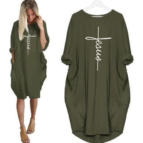 New Fashion Faith Letters Print Dress Women Plus Size Loose Long Sleeve Irregular Dresses Female Harajuku Streetwear Midi Dress