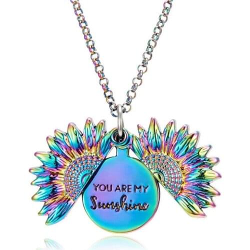 You're My Sunshine Sunflower Necklaces For Women Gold Silver Long Chain Can Open Sun Flower Pendant Necklace Fashion Jewelry