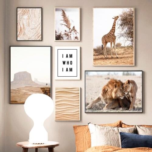 Giraffe Lion Reed Sand Marble Landscape Wall Art Canvas Painting Nordic Posters And Prints For Living Room Decor Wall Pictures