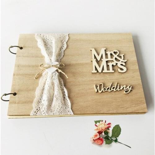 1Pc 10 Pages Retro Wooden Guest Book DIY Guest Sign-in Book Message Book Guestbook Gift for Engagement Wedding Ceremony
