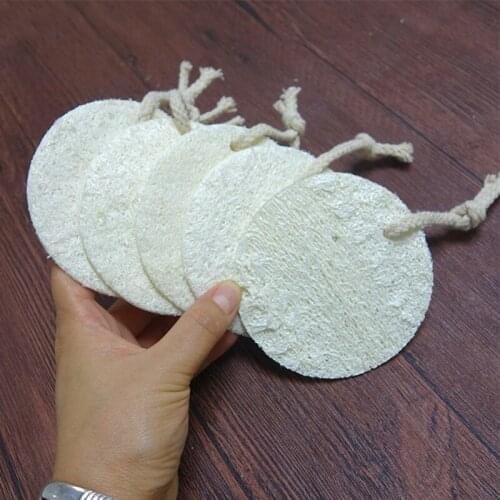 100pcs 9*9cm Natural Loofah Sponge Bath Shower Body Exfoliator Pads With Hanging Cotton Rope