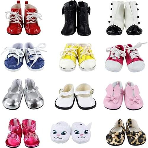 12Styles Doll Clothes Shoes Yellow Canvas Shoes For 18 Inch American & 43 Cm Baby Doll For Our Generation Christmas Girl`s