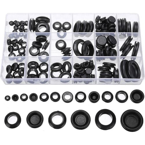 125pcs Boxed Fireproof Rubber Gasket Combination Black Plastic Rubber Flat Washer Plane Spacer Insulation Gasket Ring For Screw