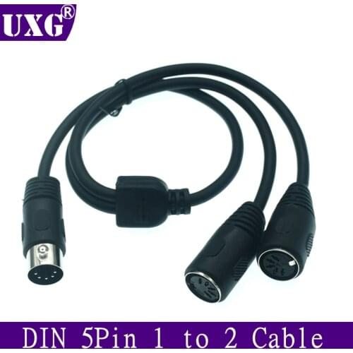 1x MIDI DIN 5PIN Male to Dual Female Socket Y Splitter Audio Extension Connector Cable Cord 50cm