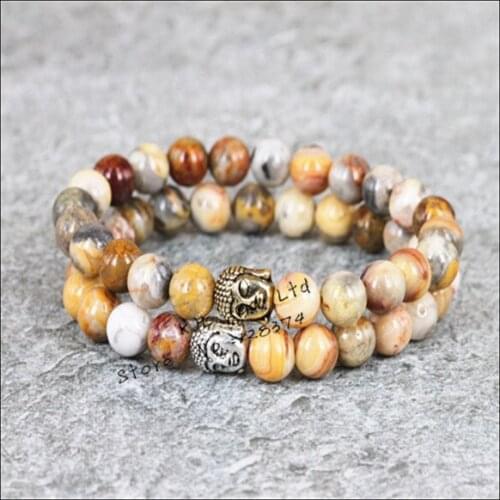 2pcs 2017 hot sale 8mm fashion buddha bracelets bangles elastic rope chain natural stone bracelet for men and women