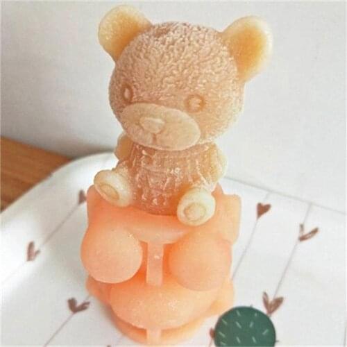 3D Little Bear Ice Cube Maker Mold Silicone Mold Whiskey Wine Molds Kitchen Diy Cube Cream Accessory Tool Ice Ice Cake Cock L1P0