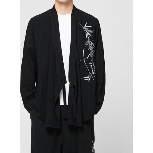 #4347 Kimono Jacket Men Black White Chinese Style Plus Size5XL Vintage Kimono Coat Cardigan Mens Coats And Jackets Spring Autumn