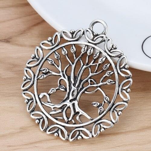 5 Pieces Large Tree Round Charms Pendants for Necklace Jewellery Making Findings