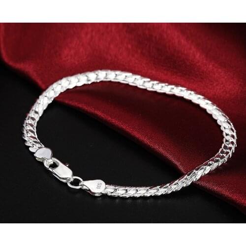 New 925 Sterling Silver Bracelet 18K Gold Fashion 5MM Side Side Bracelet for Men & Women Glamour Jewelry Wedding Gift