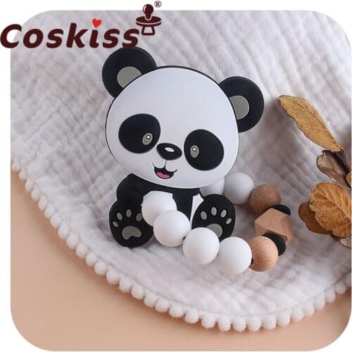 Coskiss 1pcs Panda BPA-free Food Grade Silicone Teether Beech Wooden Silicone Beads Bracelet Molar Stick Baby Care Products