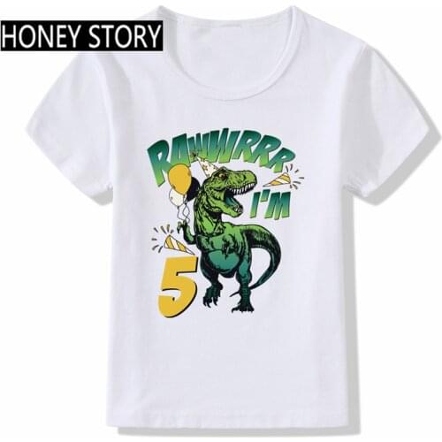 Summer New Fashion Short Sleeve Children Tshirts Cute Cartoon Dinosaur Number 1-9 Birthday Kids T Shirt Boys Girls Casual Tops