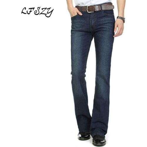 Jeans Men 2019 New Mens Dark blue jeans Mid-rise Stretch Flare pants Mens Micro-trousers Slim jeans More Size 26-38 40