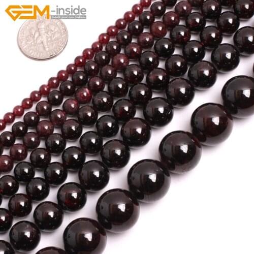 Gem-inside 4-14mm 15inch Natural Round Dark Red Garnet Stone Beads For Jeweelry Making Beads DIY Beads Bracelets For women
