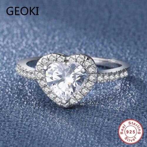 Geoki Passed Diamond Test 1.2 CT Excellent Heart Moissanite Ring 925 Sterling Silver Perfect Cut Stone Wedding Ring Fine Jewelry