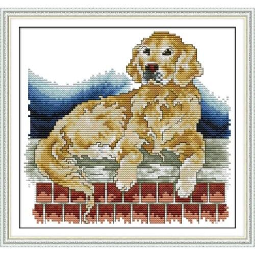 Joy Sunday New Arrival Golden Retriever Cross Stitch Kit DMC 11&14CT Top Quality Handmade Embroidery Needlework Wall Hanging