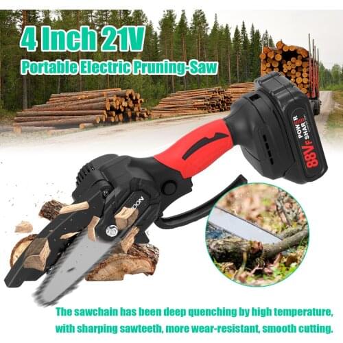 KKmoon 21V 4inch Portable Electric Pruning-Saw 388VF Small Wood Spliting Chainsaw Brush Motor One-handed Woodworking Tool