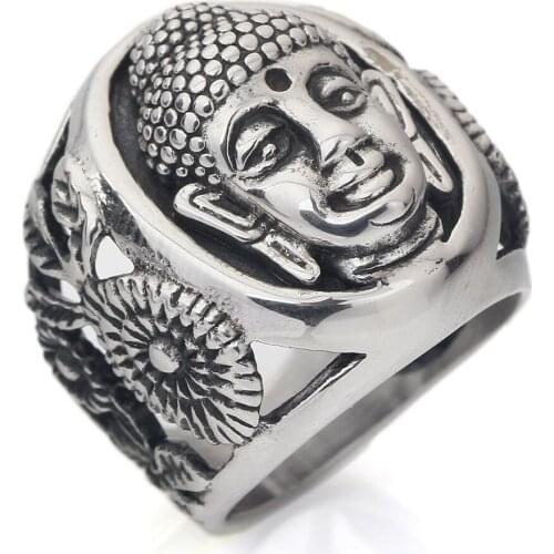 High Quality Buddha Face Retro Environmental Titanium Steel Rings for Men Exorcism Evil & Security Peace Jewelry