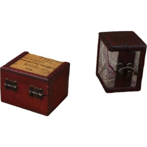 Antique Vintage Wooden Storage Box Mini Leather Embossing Decorative Chest Jewelry & Trinket Storage Chests with Latch 8x6.5x6CM