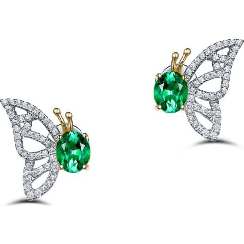 Fashion elegant emerald Butterfly Jewelry 14K pure gold earrings for womens exquisite party birthday jewelry gift