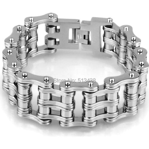 Motorcycle Chain All Stainless Steel Biker Mister Skull Bracelet 1 Inch Wide