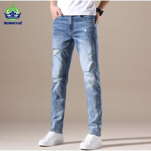 Jeywood Brand Men Jeans Slim Fit Skinny Denim Jeans Designer Elastic Ripped Hole Pants Blue Stretch Trousers for Men 28-40