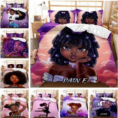 Music Fashion African Girl Bedding Set 3D Luxury Duvet Cover Set with Pillowcases Kids Children Bedroom Decorate Comforter Cover