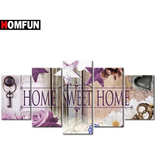 HOMFUN 5pcs Full Square/Round Drill 5D DIY Diamond Painting "Home sweet home" Multi-picture Combination Embroidery 5D Gift