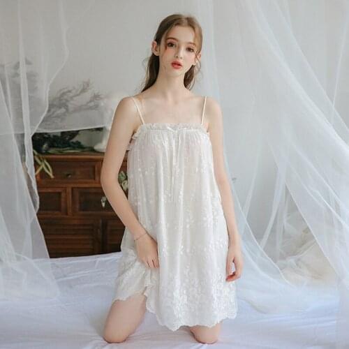 Princess Nightdress Womens Summer Soft Lace Mesh Sexy Perspective Home Clothes Sleep Dress Sleeveless Spaghetti Strap Nightwear