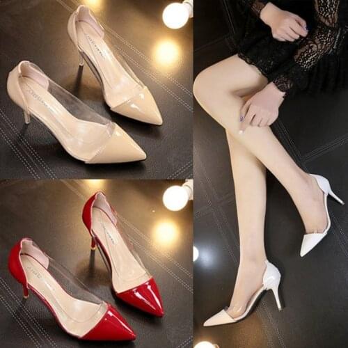 Autumn New Brand High Heels Women Shoes Pointed Toe PVC Black Sexy Woman Pumps 8cm Heel Office Lady Shoes